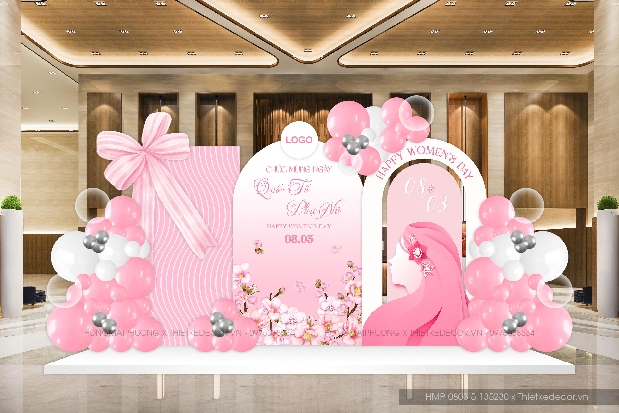 File thiết kế trang trí decor chào mừng ngày Quốc tế Phụ nữ 8 tháng 3 tone hồng- tím